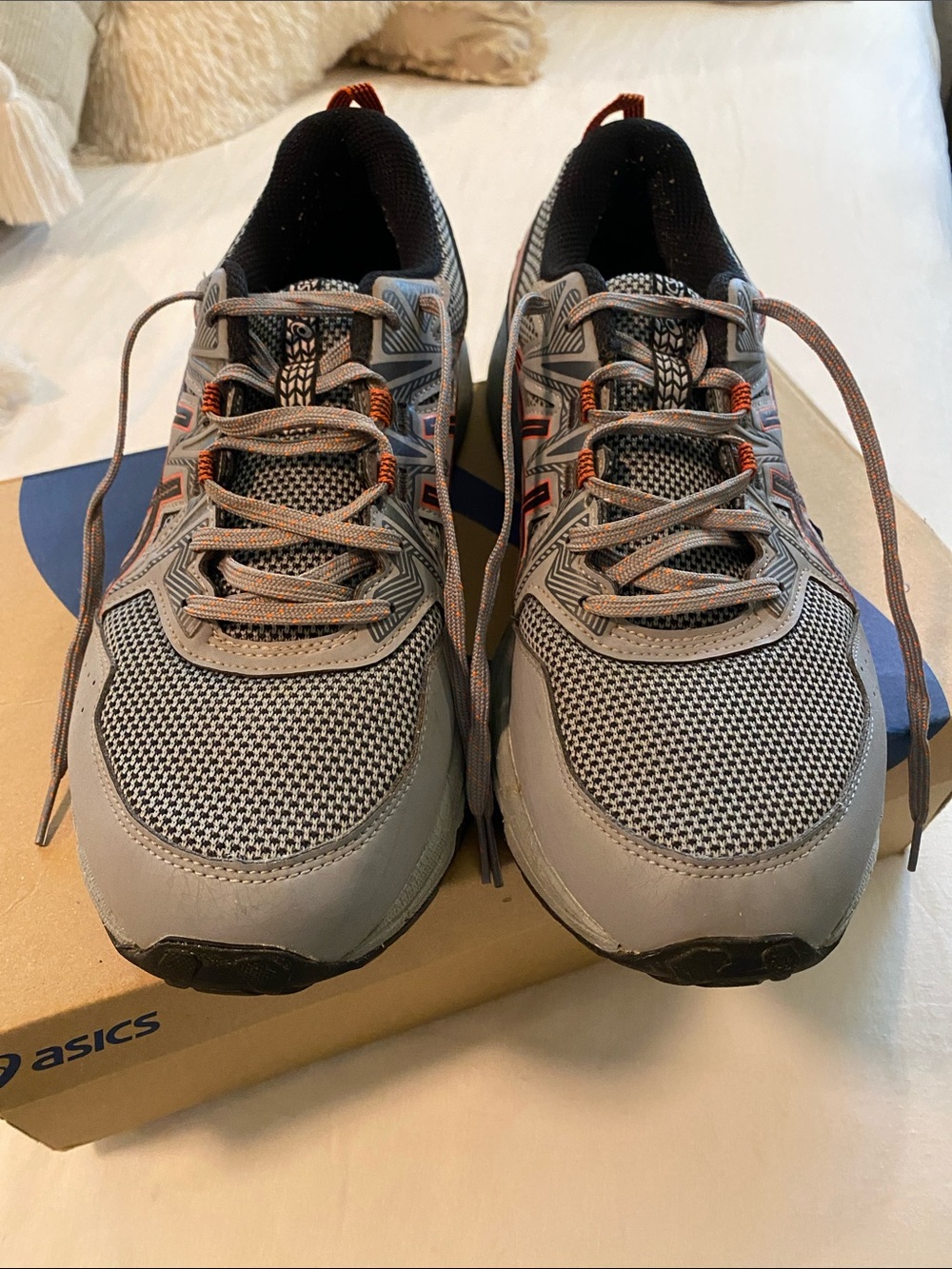 ASICS Men's Gray and Black Running Sneakers with Orange Accents